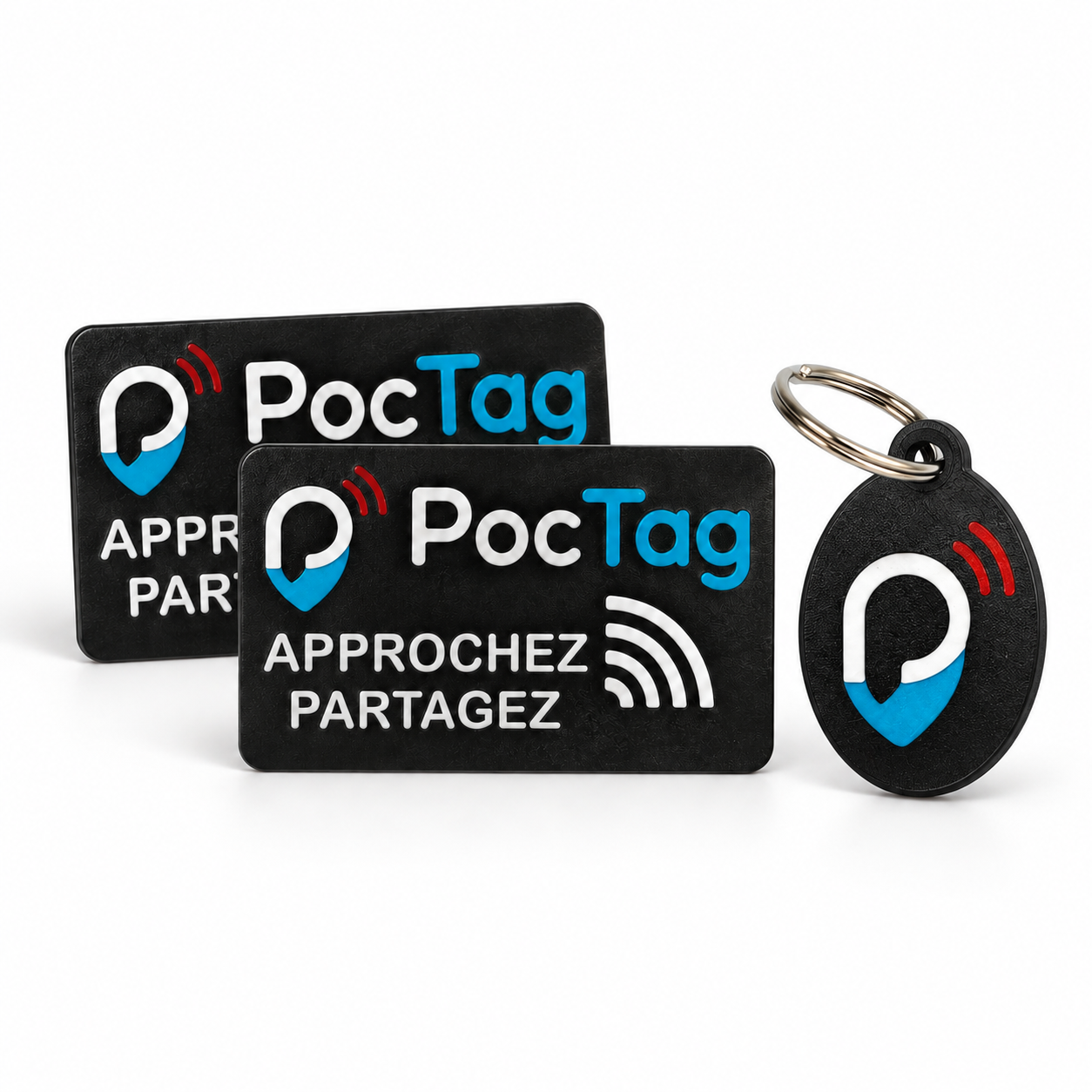 Exemple de Pack Trio composé de deux cartes et d’un porte-clés PocTag